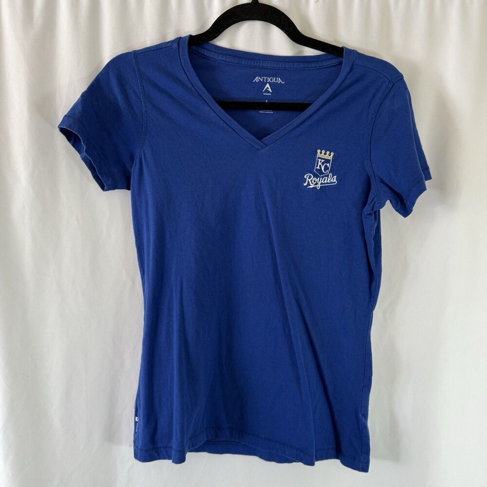Kansas City Royals Shirt Women's Small Blue Vneck Short Sleeve Antigua